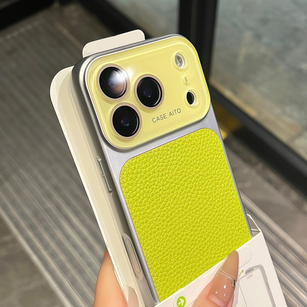 Luxury Lychee Leather Color Case for iPhone 17 16 15 14 13 Pro Max Matte Shockproof Glass Camera Protection Soft Bumper Cover