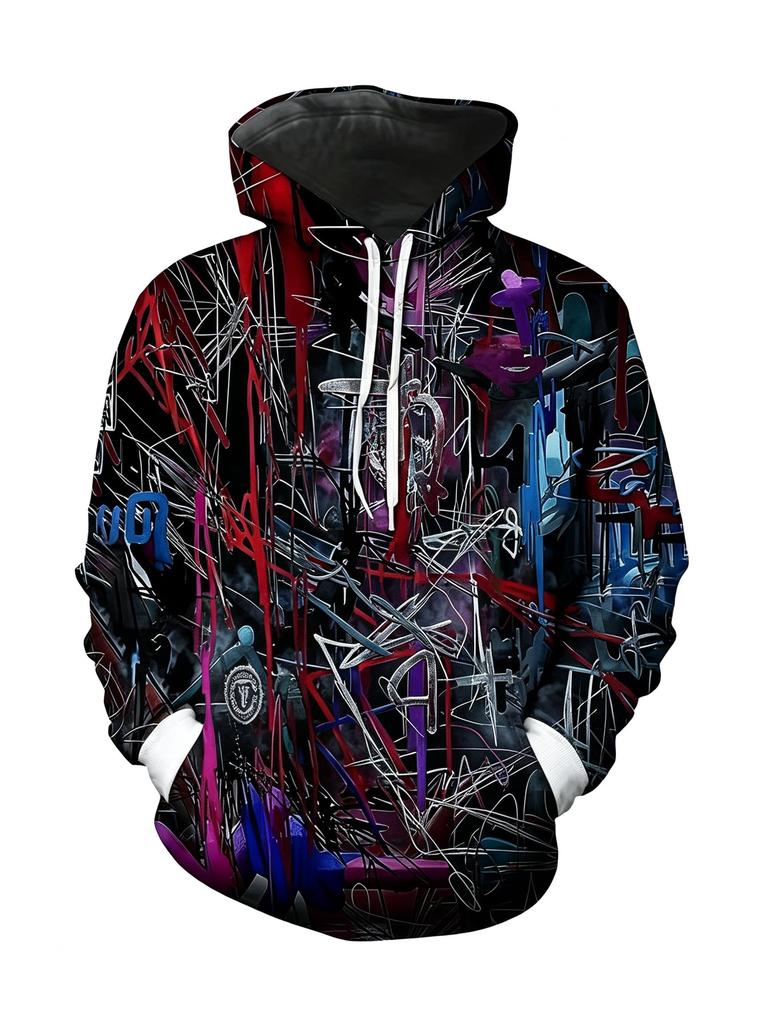 Men's Hoodie Thin Autumn Winter Trend Abstract Fire Graffiti Art Print Long Sleeve Male Casual Sweatshirt Tops Clothes