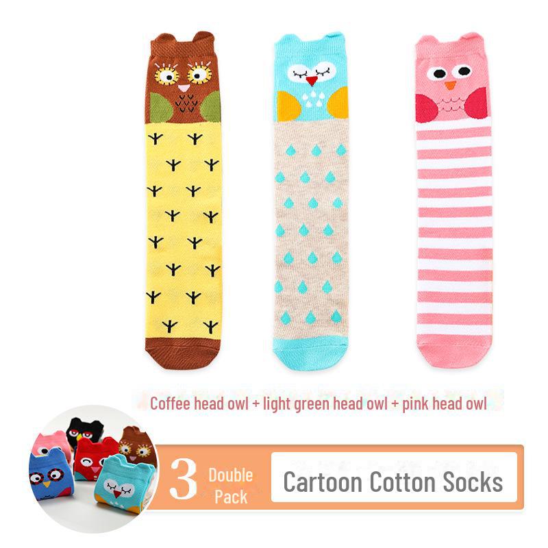 Kids' Cute Cartoon Knee-High Socks for Spring & Autumn - Mid-Tube, Long Pile Socks for Girls & Babies