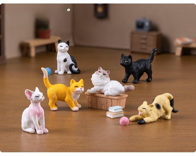 Cute 6-Piece Cat Figurine Set - DIY Dollhouse Ornament for Miniature Landscape & Desk Decor