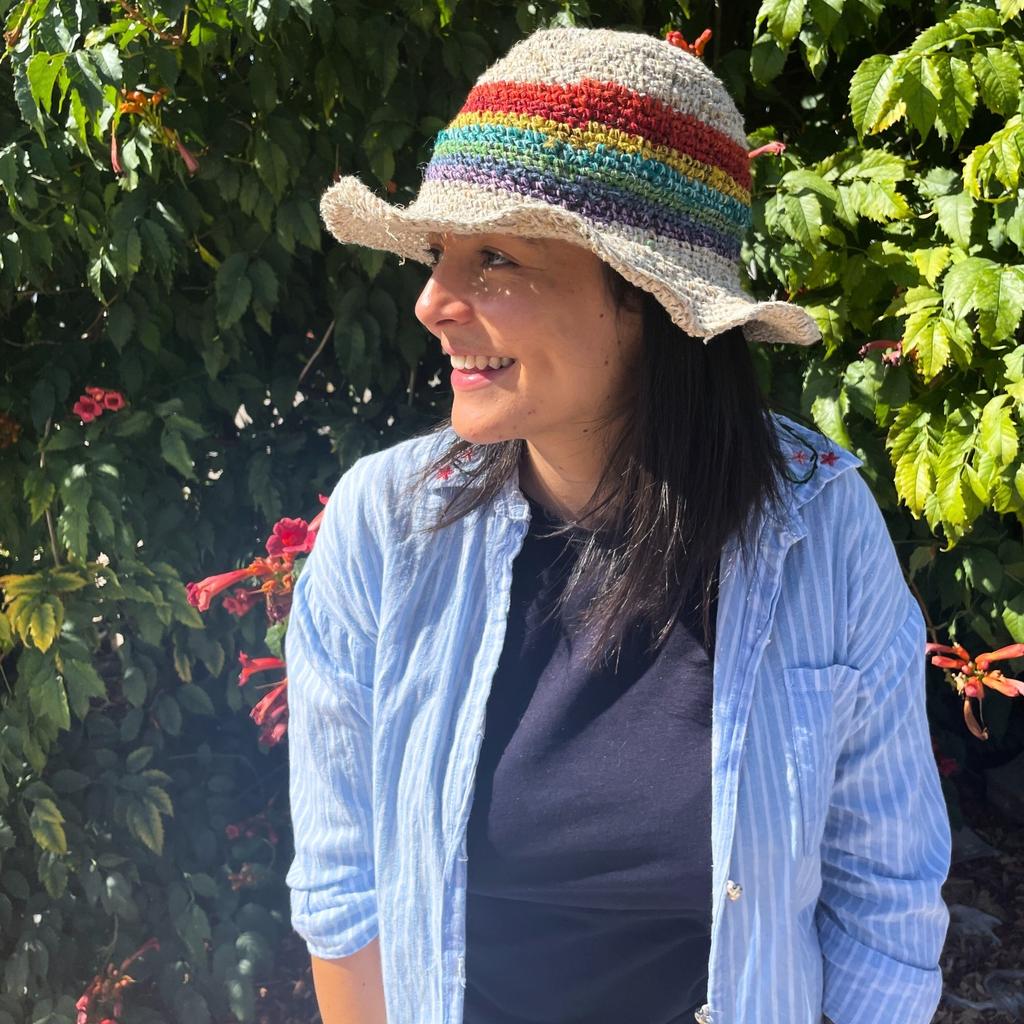 Boho Hat - Hand Knit Hemp Cotton Rainbow