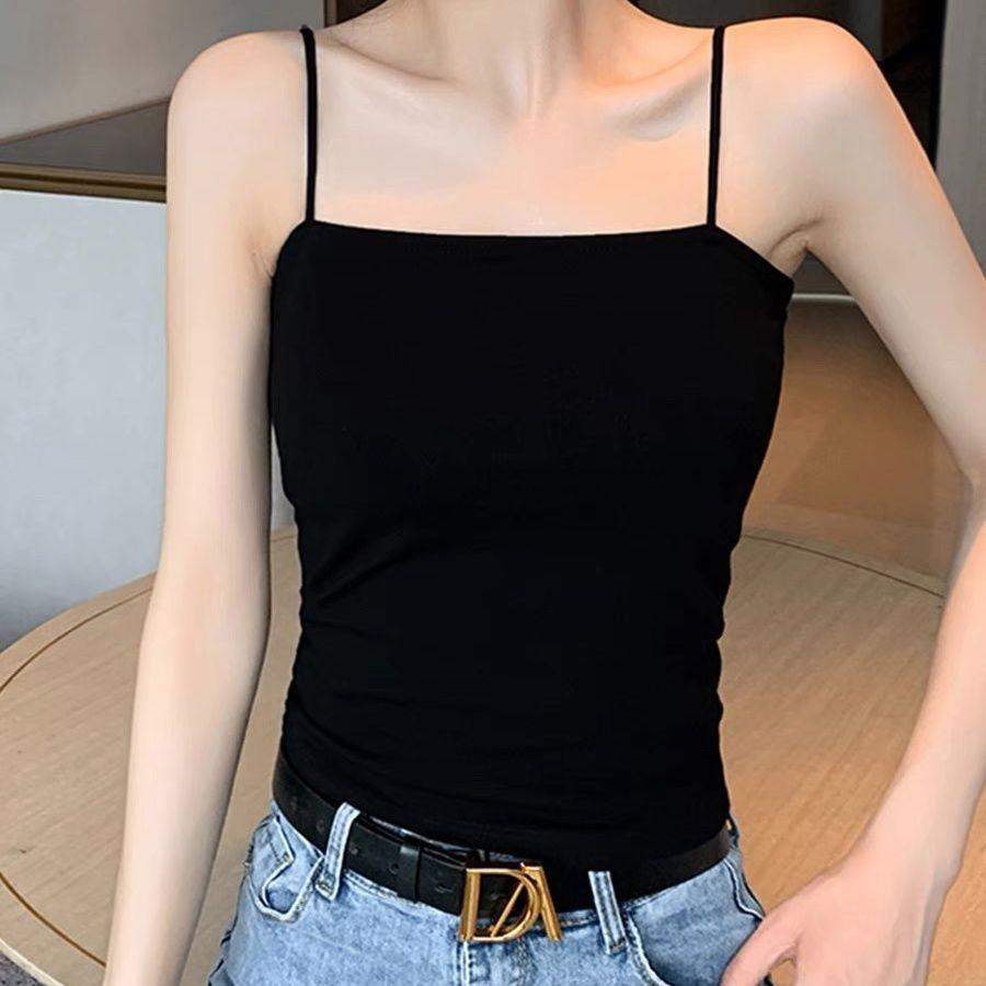 Strap with Chest Pad Vest Suspender with Thin Shoulder Strap Bra Underwear Sleeveless Top Female Slim Solid Color Tank Top