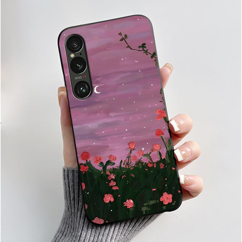 For Sony Xperia 1 VI VII Case Aesthetic Cute Cat Astronaut Soft Silicone Black TPU Back Cover Slim thin Shockproof Shell Fundas