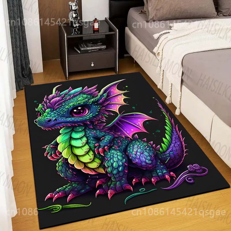 1PC Cute colorful baby dragon fantasy Print Carpet Rug for Living Room Bedroom Sofa Doormat Home Decor Non-slip Floor Mat