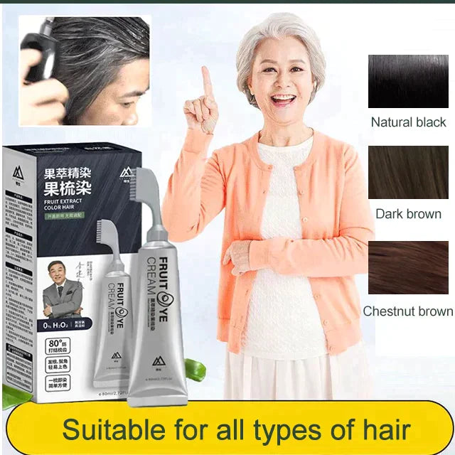 80ml Fruit Essence Hair Dyeing Comb Hair Color Cream Black Brown For Women Grandma Grandpa