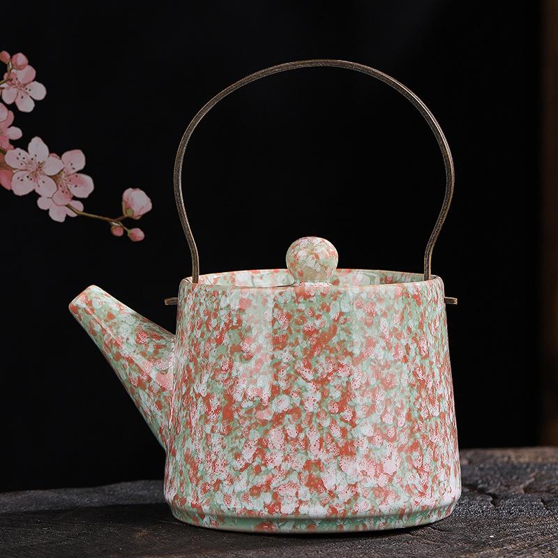 Ceramic Teapot with Side Handle Retro Japanese Style Kungfu Xishi Glaze Home Brewing Tea Set