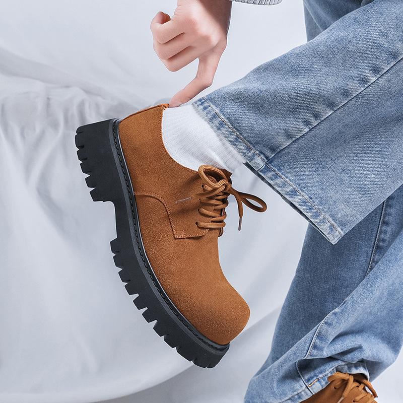 Trendy big head Derby shoes men's commuting platform leather shoes men's inner height increase British style senior casual shoes 3656-R