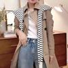 Striped Knitted Shawl Thin Warm Shoulder Wrap Trendy Shoulder Protection Scarf  Korean Style