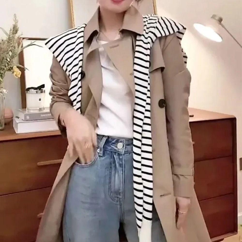 Striped Knitted Shawl Thin Warm Shoulder Wrap Trendy Shoulder Protection Scarf Korean Style