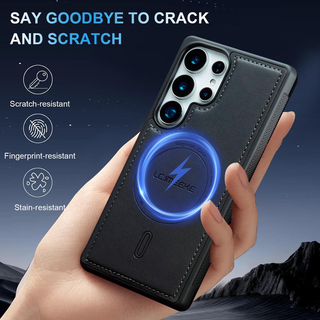 LC.IMEEKE L6 For Samsung Galaxy S23 Ultra Case PU Leather Coated PC TPU Phone Cover Magnetic Case
