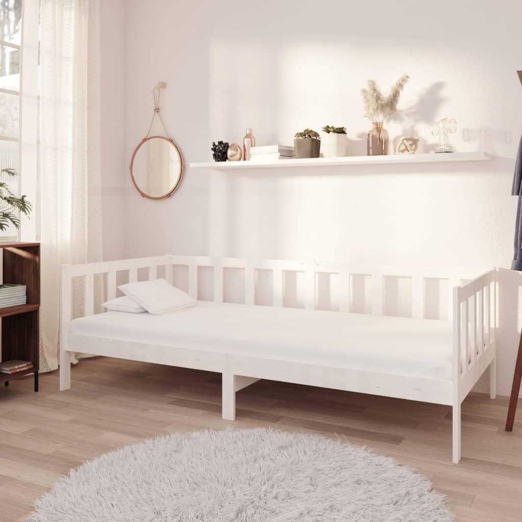 Vidaxl Daybed with Mattress, 90X200 Cm, White, Pine Wood