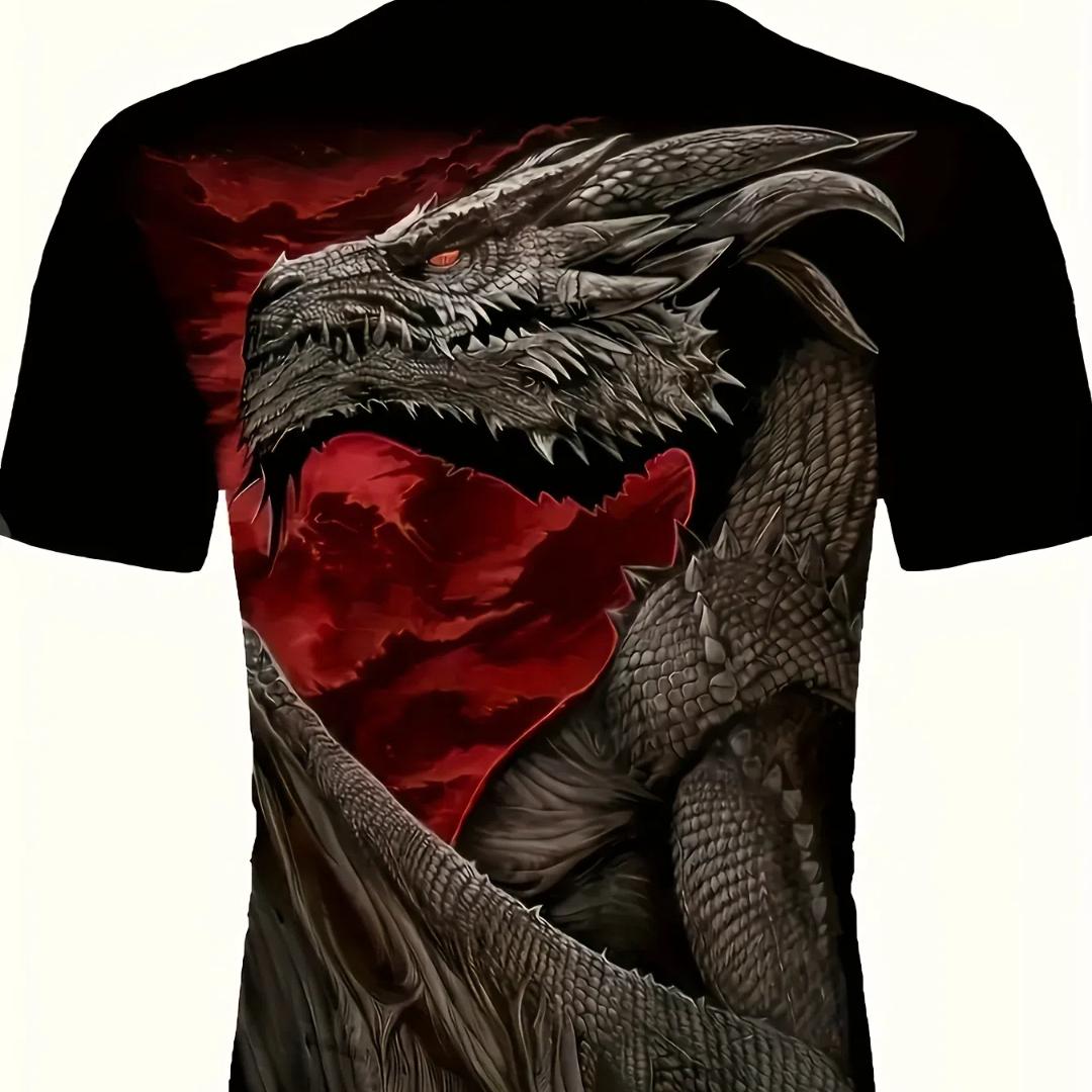 

Мужская повседневная модная футболка с 3D-принтом в виде дракона, крутой уличный повседневный топ с круглым вырезом и коротким рукавом XS