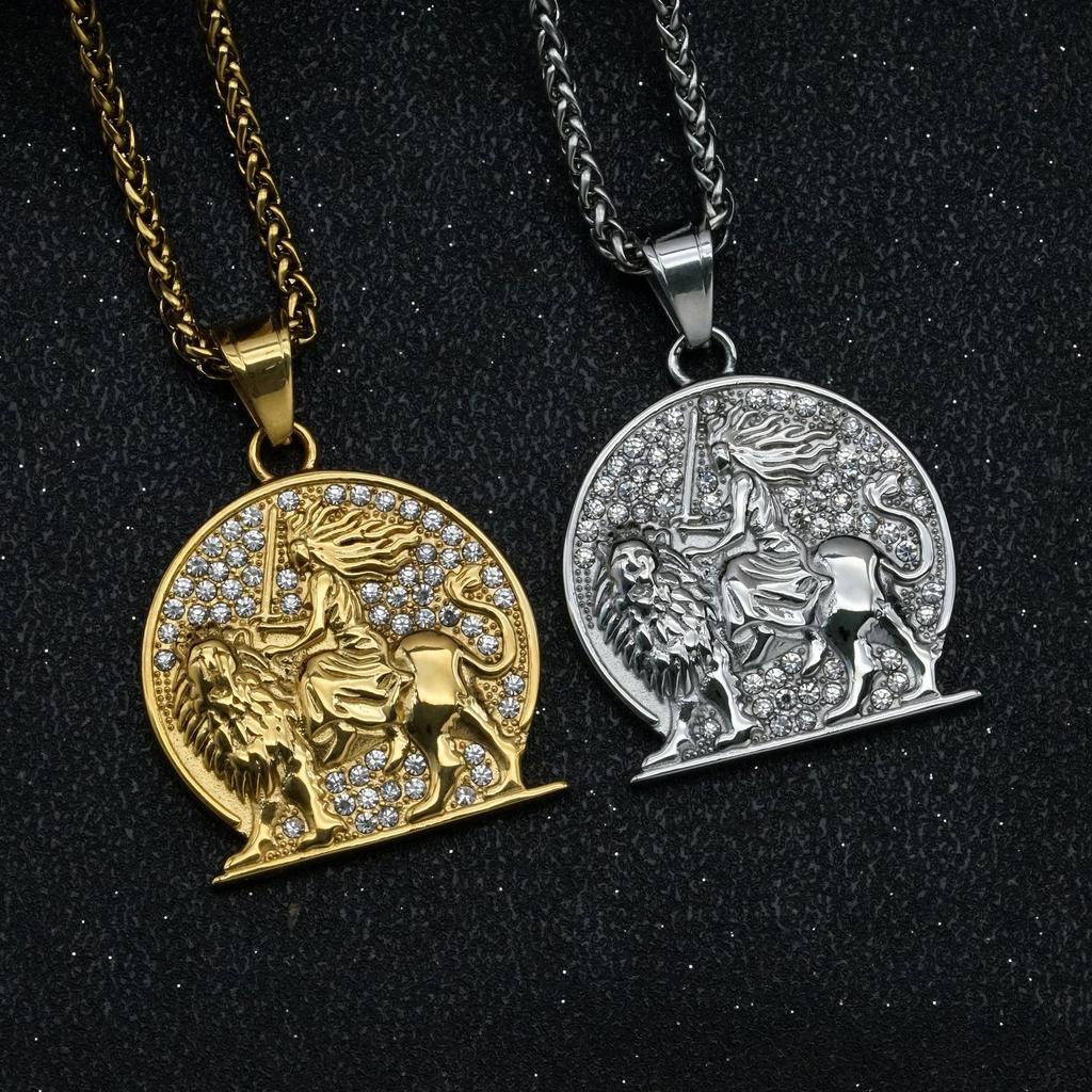 Pendant New Hip Hop Fashion Necklace Domineering Lion Knight Necklace