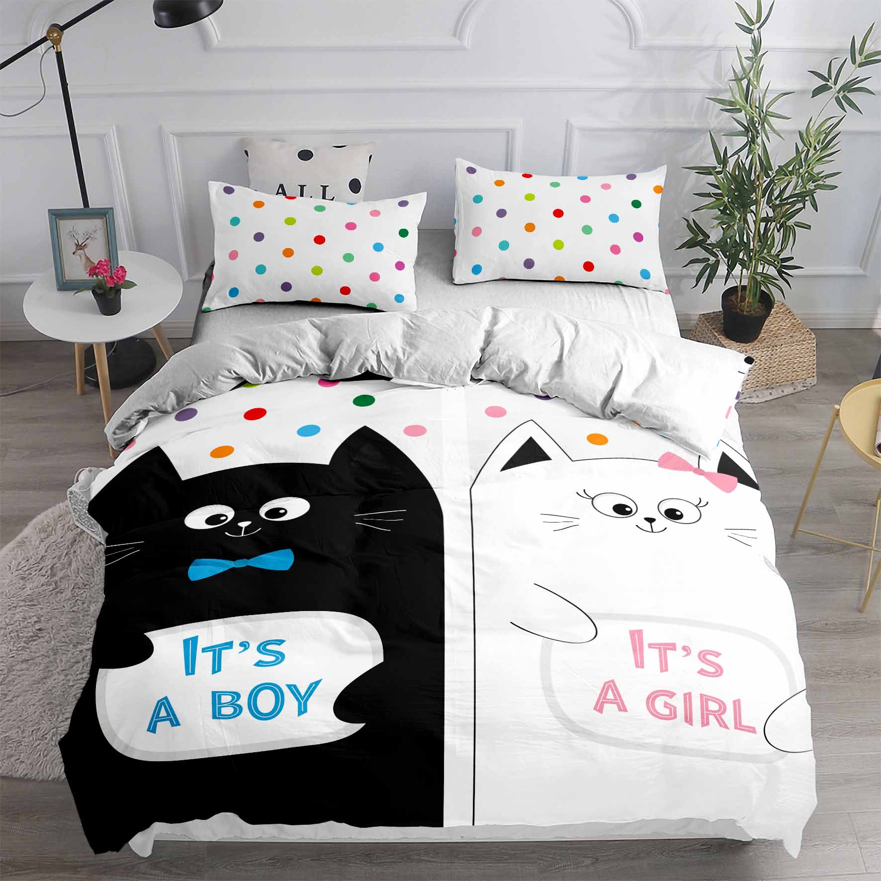 

Мультяшный комплект постельного белья с котами для взрослых, зимние комплекты пододеяльников для детей, полуторный, двуспальный, королевский, кинг-сайз, набор для спальни, домашний текстиль, Housse De Couette EU single(135x200cm)