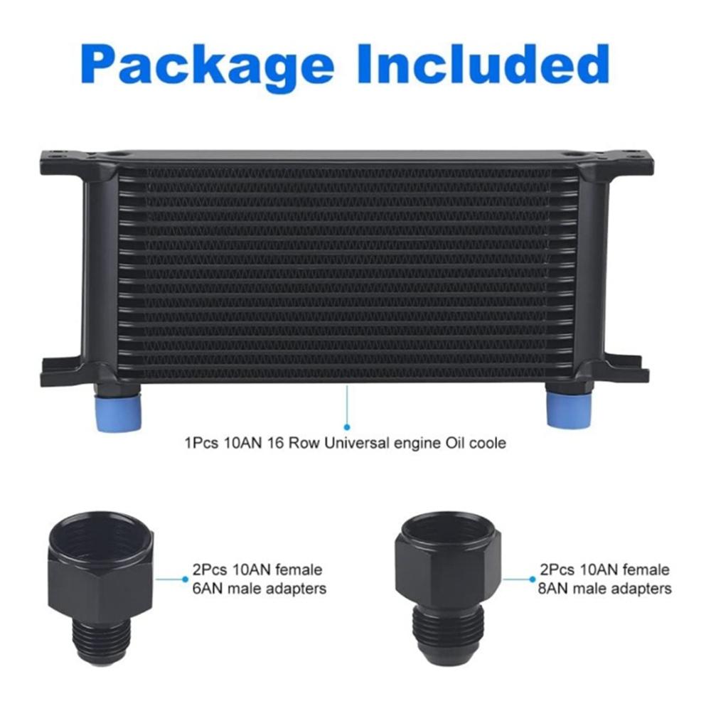 16 Rows Oil Cooler 10AN Stacked Plate Transmission Engine Cooler Universal Black
