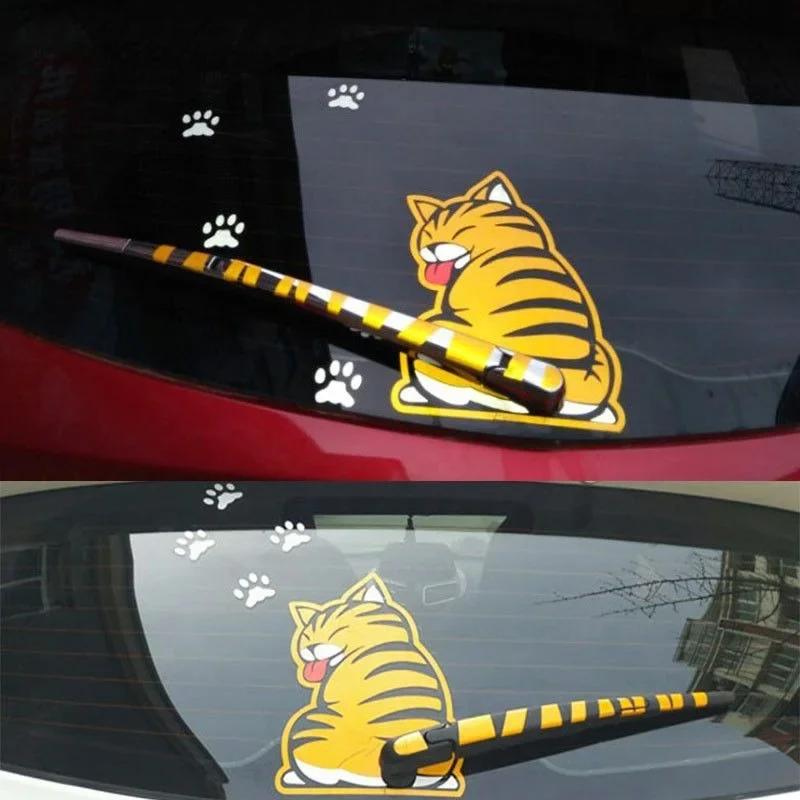 Car Stickers 3D Creative Cartoon Cat Moving Tail Paws Auto Rear Windshield Vehicle Window Wiper Decal Styling Decoration