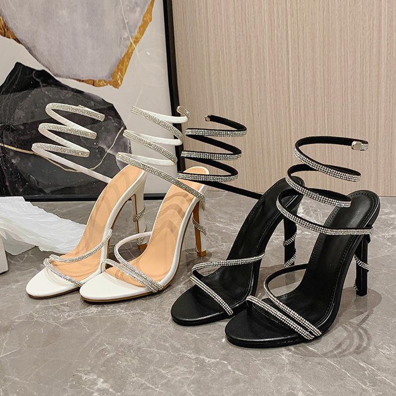 Fashion Liyke Summer Fashion Snake Twine Around Crystal Women Sandals Crystal Rhinestone High Heels Wedding Banquet Shoes Zapatos Mujer