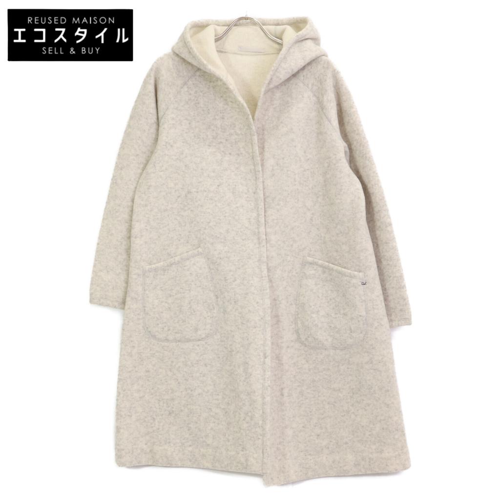 45R 7102037 Ivory Jersey Melton Hooded Coat Coat 2 Ivory grayUsed