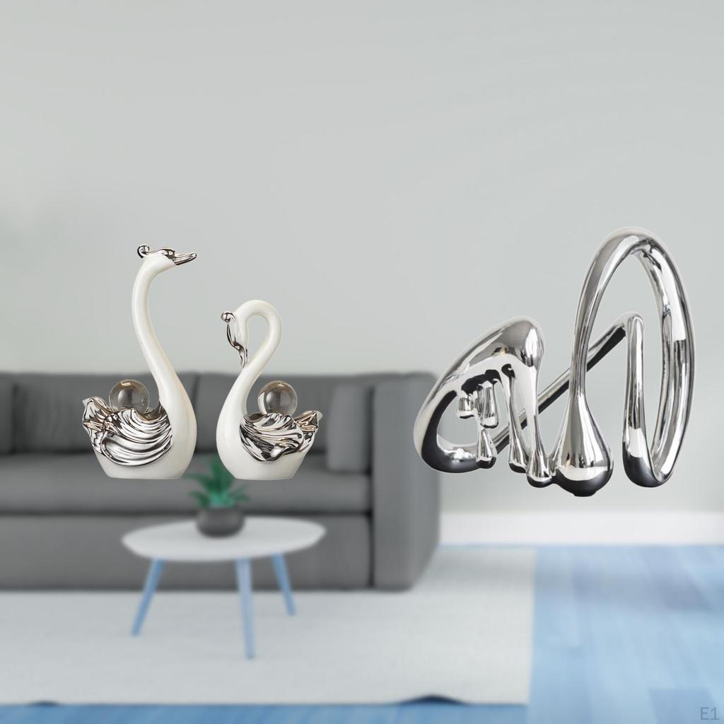 Porcelain Swan Figurine Minimalist Abstract Art Sculpture Animal Ornament for Living Room Bedroom