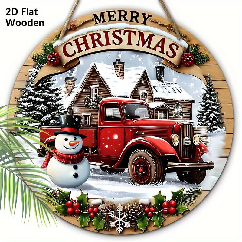 

Рождественская деревянная табличка с классическим рисунком снеговика и дома - Круглая табличка Navidad для входной двери, настенный декор - Идеальное рождественское украшение 20cm/7.87in красный