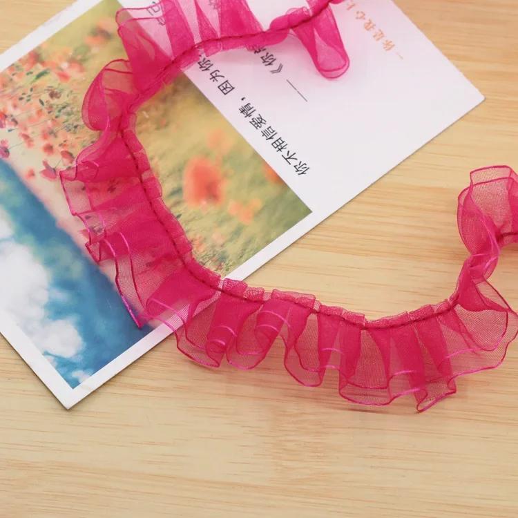 Multicolor Pleated Organza Lace Ribbon Gathered Mesh Fabric Handmade DIY Wedding Dress Lace Trim Sewing Craft christmas ribbons