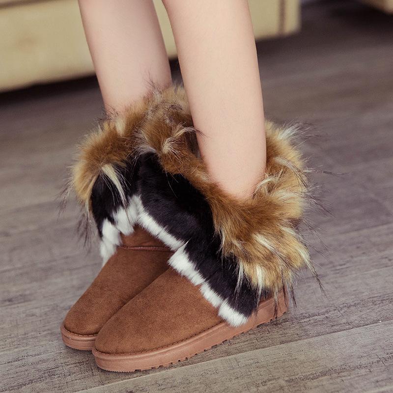 oversized imitation raccoon fur snow boots winter new mid-tube cotton boots women's boots keep warm