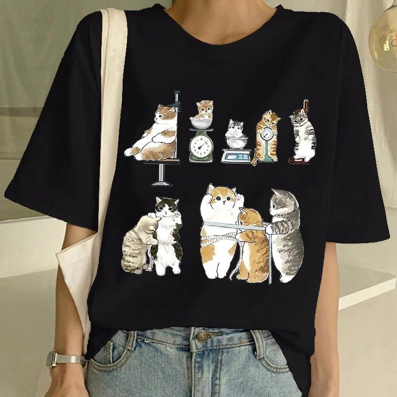 Summer New Cute Cat Funny Cartoon T-shirt Harajuku Graphic Ulzzang Tshirt 90s Print T Shirt  Fashion Aesthetic Ladies Tee shirt
