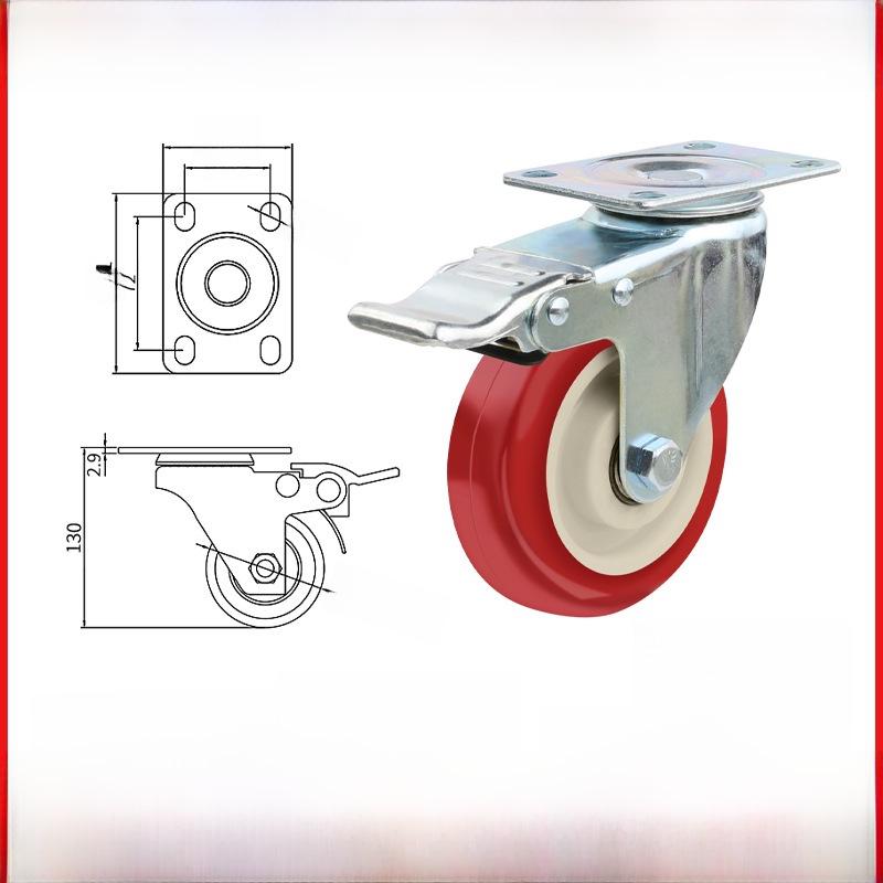 Kraftigt 3-5 tums universellt nylonhjul för vagn med broms