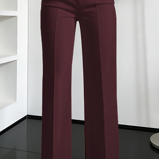 Women Suit Pants Button Zipper Trousers with Pockets Closure High Waist Long Solid Color Straight Wide
