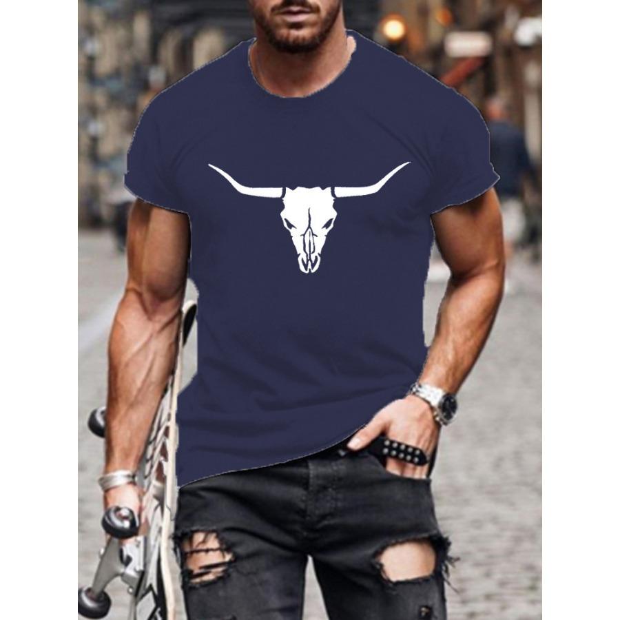 Men's Short Sleeve Bullhead Printed Crew Neck Breathable Fast Dry Sports Fashion T-Shirt