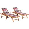 Chaises longues lot de 2 et coussin carreaux rouge Teck solide