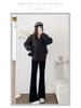Women's Petite High Waist Slim Fit Black Flared Pants for Autumn/Spring