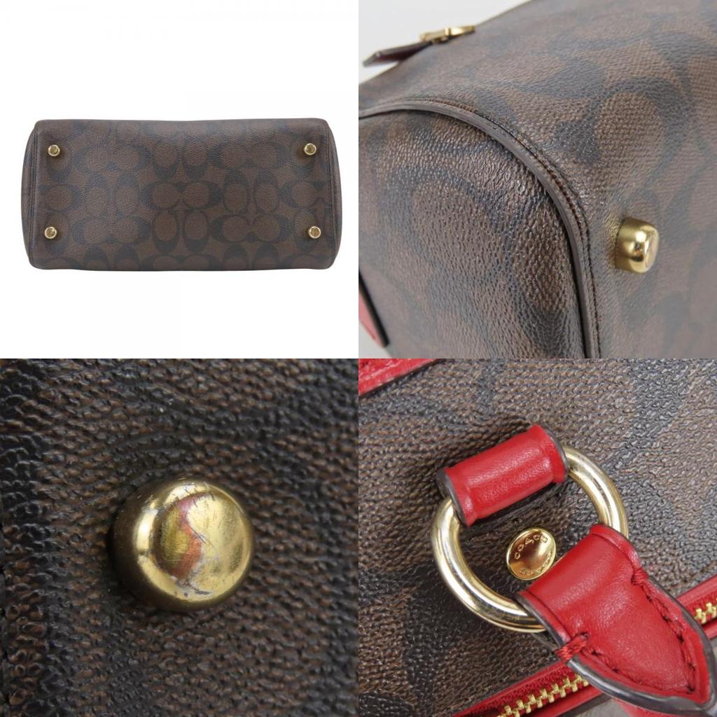 Used COACH Handbag Signature 83607 PVC/leather Brown Red Mini Boston