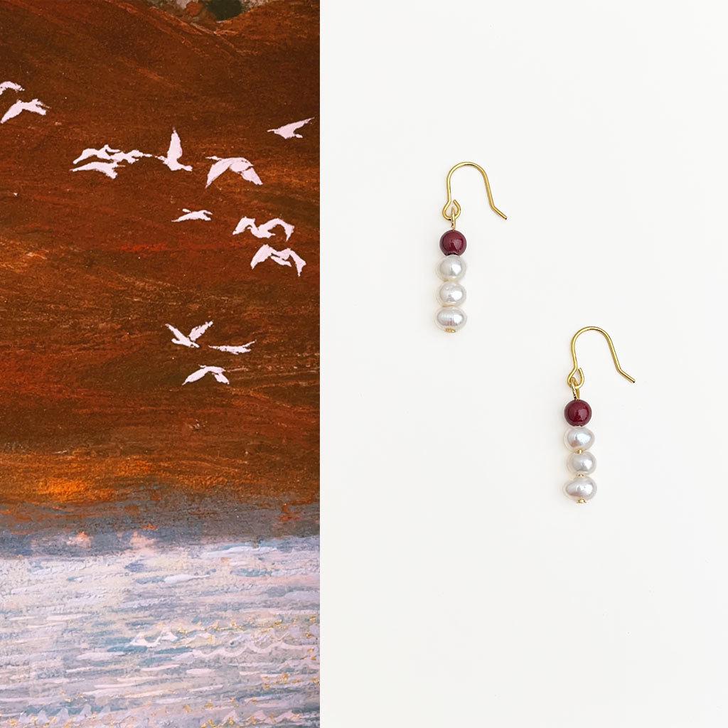 Boucles d'oreilles Guochao Perle d'eau douce naturelle Bloc de couleurs Rétro Style chinois pour femmes