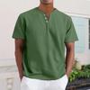 Men's Casual V-Neck Short-Sleeve Shirt - Cotton Solid Color, Breathable Button-Up Top