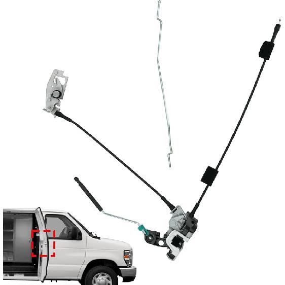 Rear Door Latch Assembly With Cable & Rod, Right Passenger Side For Ford 1992- E150 E250 E350 Econoline Van, Cargo Door Lock Latch Connective Repair