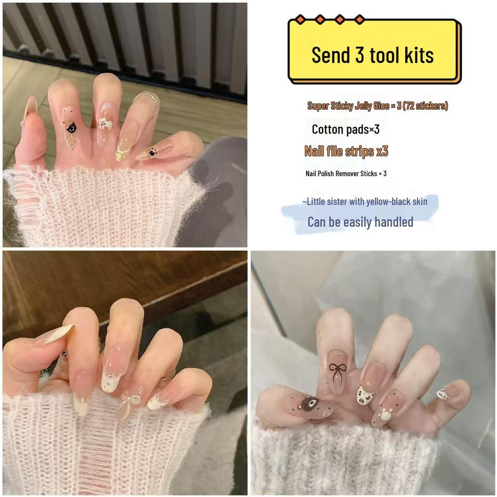Popular Handmade Heart Bow Pearl Chain Nail Art Tips - Set of 30 Wearable Fake Nails