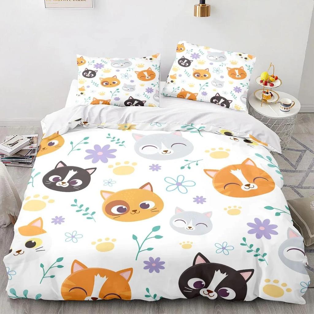 Cartoon Animal Cat Quilt Cover 3D Printed Large Print Double Size Quilt Cover Bedding Set Single Set for Boys and Girls Adult