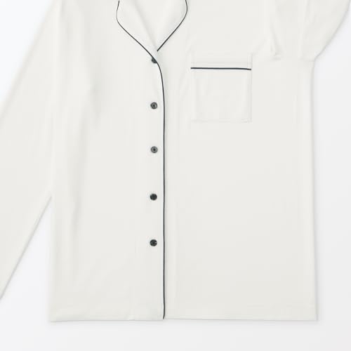 MUJI Women's Seamless Side Pajamas, Smooth Cut and Sew Long Sleeves, Off-White, Size XL, FD1L6A5S
