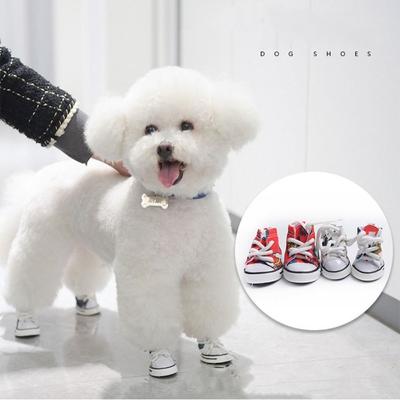 4 Stück Schöne Abriebfeste Hundeleinenschuhe Mode Rutschfeste Haustier-Denim-Stiefel Lässige Schuhe Welpen Sport-Sneaker Outdoor