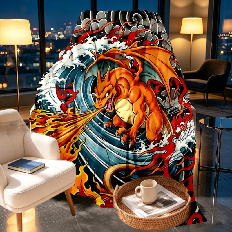 Charizard VS Blastoise Print Blanket - Soft & Comfortable, for Bedroom, Travel, Sofa, Home Decoration - Birthday Christmas Gift for Friend