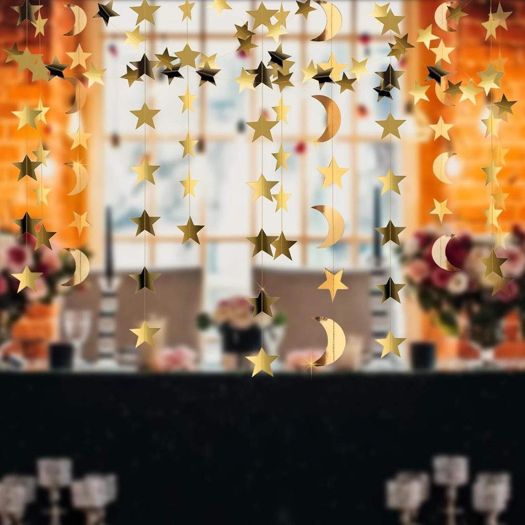 Gold Moon and Stars Decor Star Garland Decorations Hanging Twinkle Little Star Birthday Baby Shower Graduation Starry Night EID Ramadan Muburak