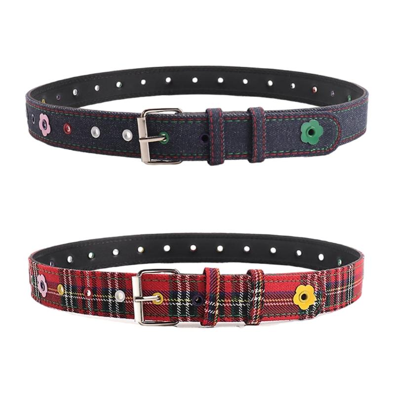 Trendy Flower Rivets Waist Belt with Candy Color Eyelet Adjustable Waist Band For Casual Outfit Party Waist Decoration