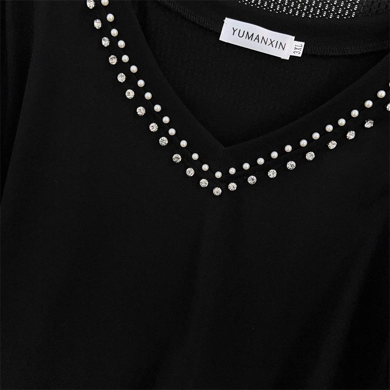 Plus Size V-Neck Mid-Length Loose Short-Sleeve T-Shirt for Women