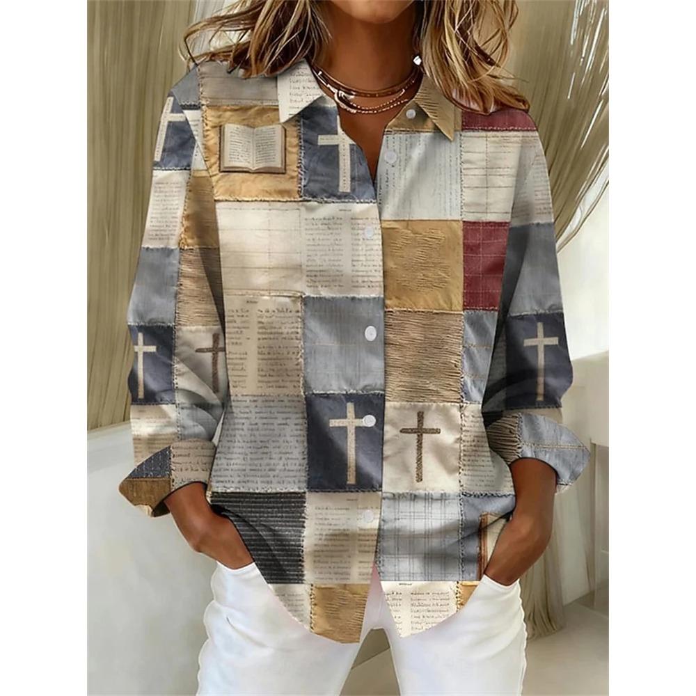 3D Patchwork Color-Printed Fashion Women's Shirt Loose Fit Ladies Blouses Tops New Spring Summer Casual Long-Sleeve Shirt