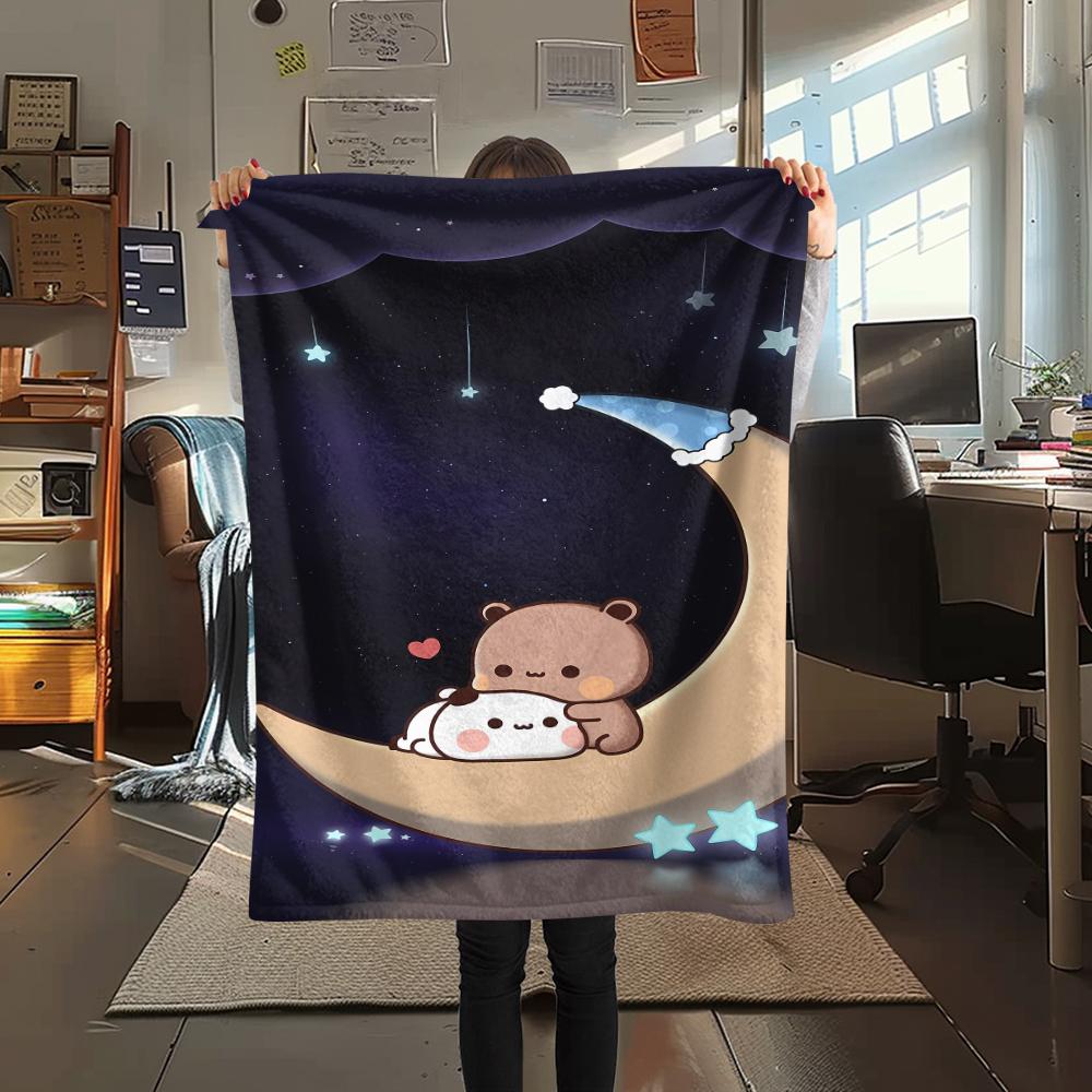 1PC Bubu Dudu Print Flannel Blanket, High quality All Seasons, Home Decor, Warmth and Comfort, Perfect for Christmas Gifts