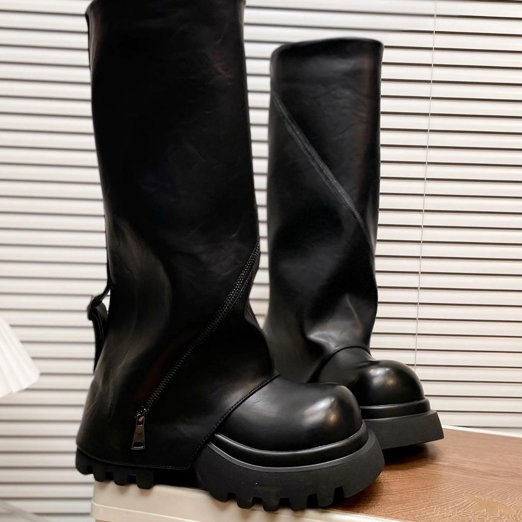 Europäische Plateau-Stiefel mit großem Reißverschluss, Martin-Stiefel, Lokomotivstiefel, Spice Girls-Stiefel, Hosen, lange Stiefel, kleine Damenschuhe