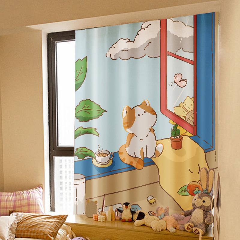 Hook and Loop Curtain Cloth Floating Window Insulation Punching-free Installation New Simple Bedroom Shade In 2024 Cute Printed