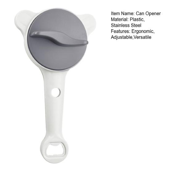 Can Opener Multi-Function Adjustable Rotatable Bottle Opener with Ergonomic Handle Lid Remover Tool for Seniors And Home Cooks Stainless Steel