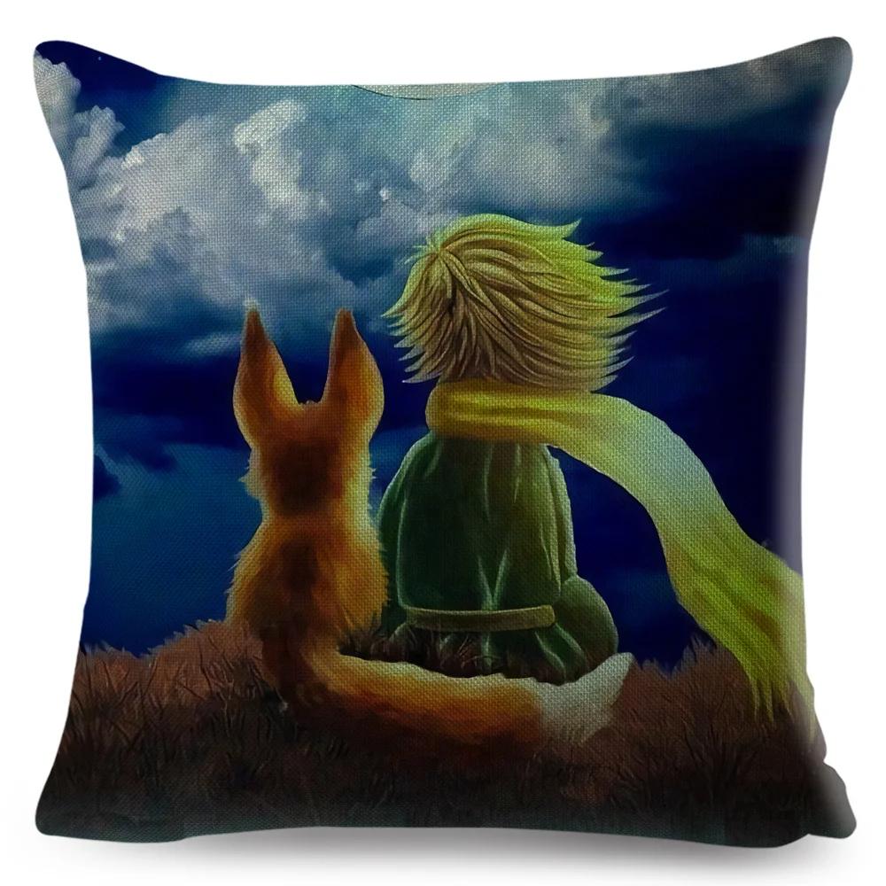 

Декор наволочки Маленький принц Мультяшный принт Франция Аниме Наволочка для подушки для дивана Дома Детской комнаты Льняная наволочка 40x40cm 16x16in